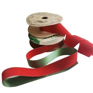 Vintage Velita Red Green Flocked Ribbon & Red Velvette Holiday Ribbon